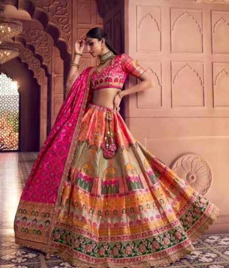 Premium Banarasi silk  lehenga choli and dupatta with sequins stone zari and embroidery work