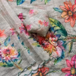 Soft linen silk with digital print and khatli work saree