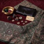 Bottle Green and Ajrakh Satin Saree | Handcrafted Block Print Elegance