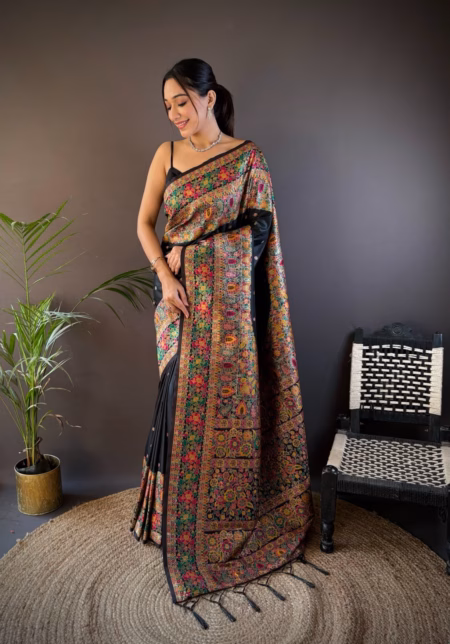 Kashmiri Pashmina Black Saree