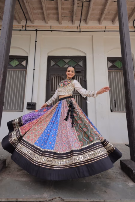 Cotton Lehenga with Embroidered Roman Top | Gota Patti & Mirror Work Festive Wear