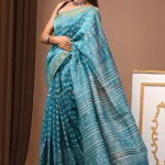 Maheshwari Silk Ajrakh Vegetable Dye light blue Saree