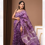Purple Ajrak hand dye on Maheshwari silk saree
