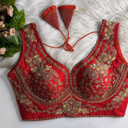  Red Beautiful beads work Sabyasachi bridal blouse