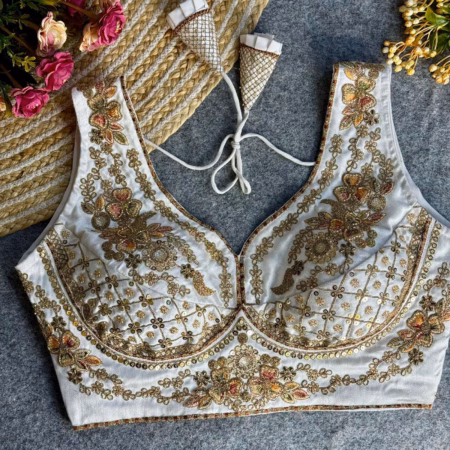 Beautiful beads work Sabyasachi bridal blouse white