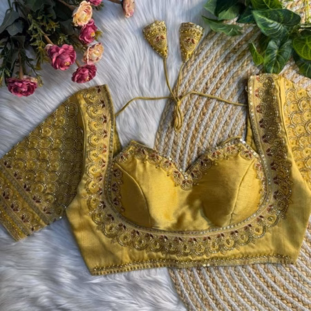 Gold beautiful heavy MASABA Style Beads Work Bridal Blouse
