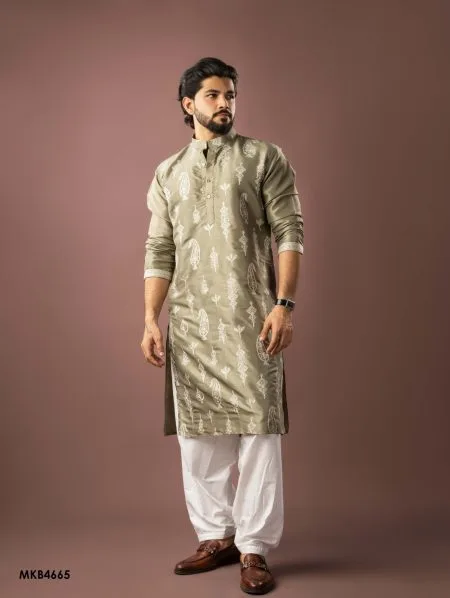Men’s Silk Kurta Set with Embroidery & Woven Detailing | Festive Ethnic Wear